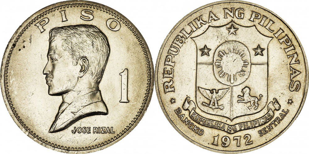 Филиппины 1 писо, 1972 - 1974 Хосе Рисаль XF