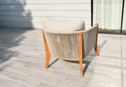 "Сидней" кресло плетеное из роупа, основание тик, каркас алюминий бежевый, роуп бежевый, ткань бежевая
