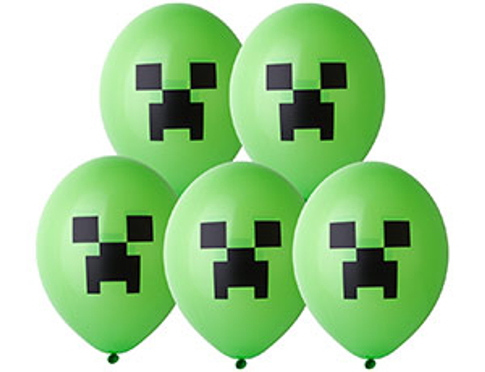 Воздушные шары Пиксели зеленый 36см с гелием и обработкой