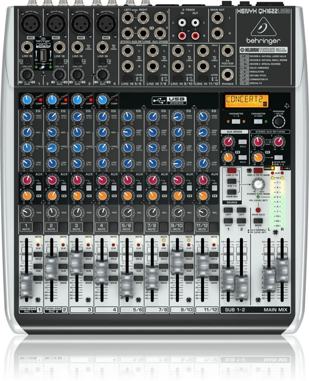BEHRINGER QX1622USB микшер, 4 моновхода с компрессорами, 4 стерео, 2 AUX-шины, 2 подгруппы, процессор эффектов, USB__1
