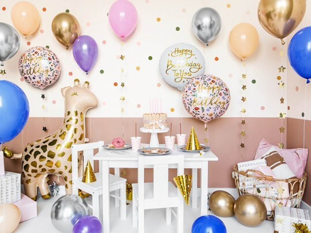 Шар круглый "Happy Birthday" (цветы)