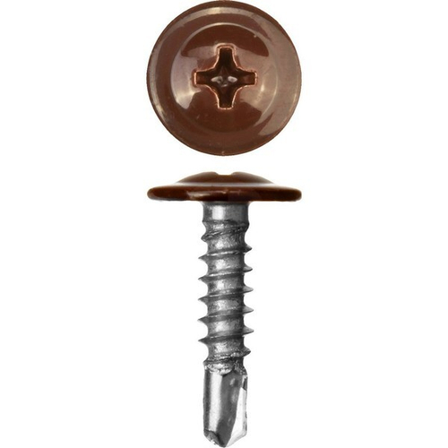 Саморез с прессшайбой сверло 4,2*19мм RAL 8017 коричневый (500шт)