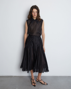 Юбка со складками из хлопка и шелка черный