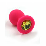 Анальная пробка из розового силикона со светло-жёлтым кристаллом (размер S)