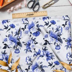 Ткань блэкаут голубые цветочки