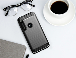 Чехол для Motorola Moto G8 Play (One Macro) цвет Black (черный), серия Carbon от Caseport