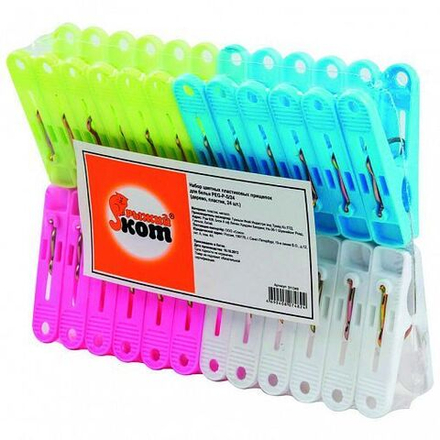 Рыжий кот Прищепки для беля пластиковые в наборе 24шт цветные