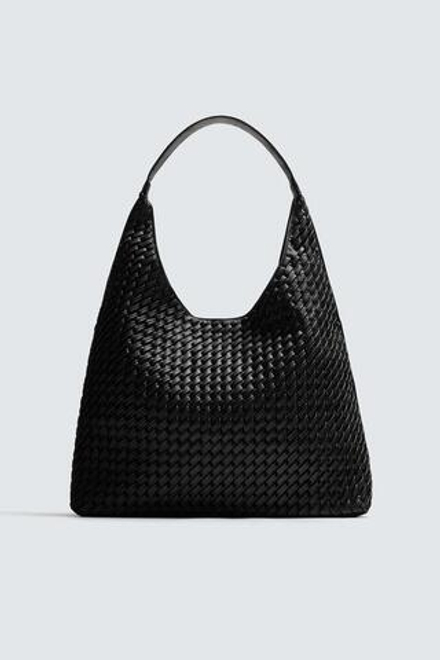 ZARA ПЛЕТЕНАЯ СУМКА-ШОПЕР, ЧЕРНЫЙ