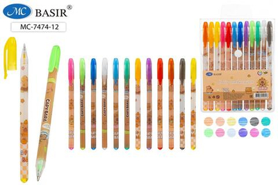 Набор гелевых ручек 12цв. "Капибара" с блёстками (Basir)