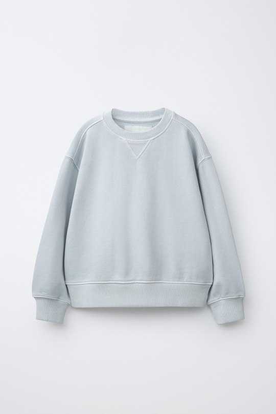 ZARA ОДНОТОННАЯ ТОЛСТОВКА ИЗ КРАШЕНОЙ ТКАНИ, ГОЛУБОЙ