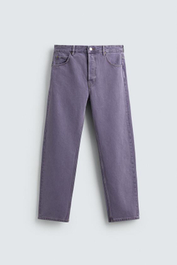 ZARA ДЖИНСЫ STRAIGHT FIT С ЭФФЕКТОМ ПОТЕРТОСТИ, ЛИЛОВЫЙ