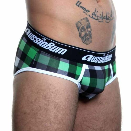 Мужские трусы брифы зеленые в клетку Aussiebum zAB0037