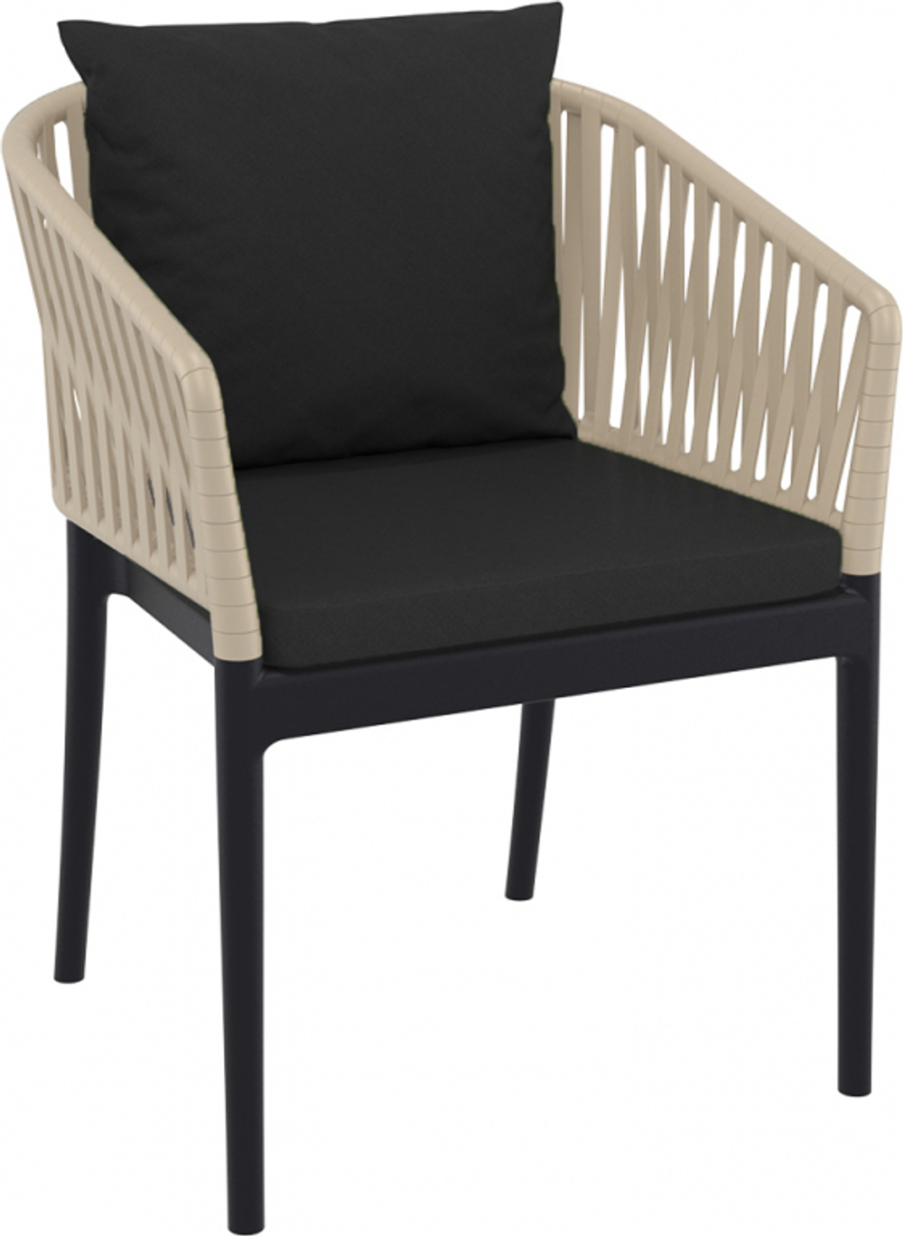 Кресло пластиковое с подушками Siesta Contract Portofino, черный, бежевый, черный