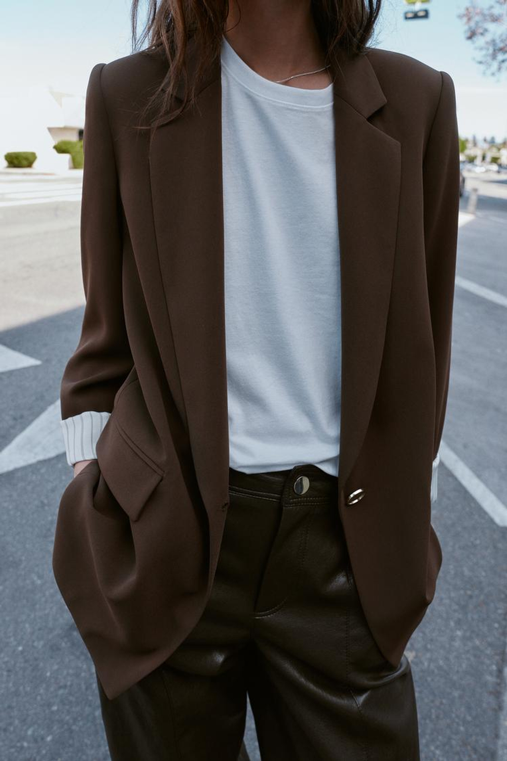 ZARA БЛЕЙЗЕР С ПРИНТОМ НА МАНЖЕТАХ, КОРИЧНЕВЫЙ