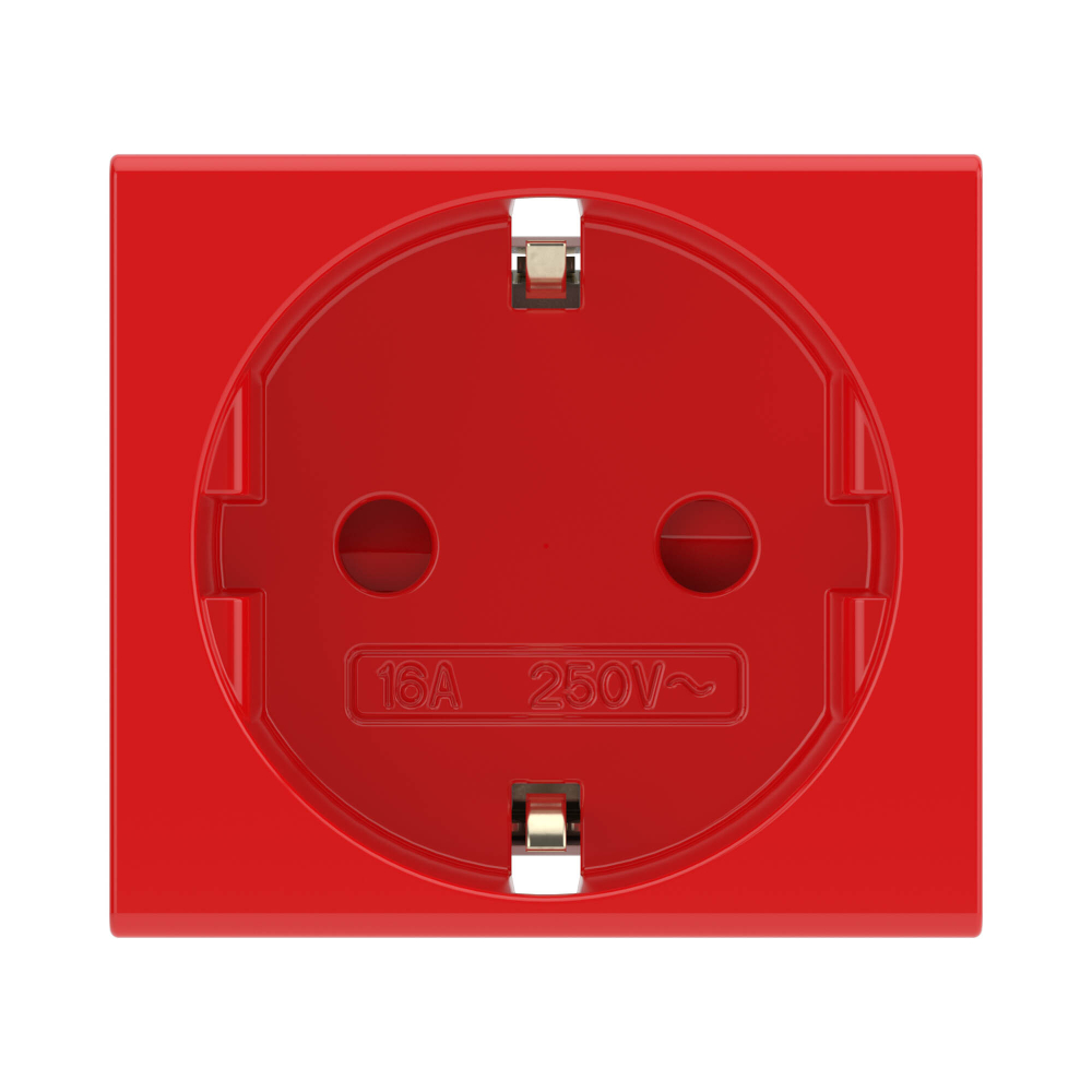 Розетка силовая 2Р+Е, со шторками, «Viva», 2 мод., красная