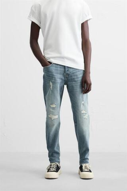 ZARA ДЖИНСЫ SKINNY FIT С РАЗРЕЗАМИ, ЗЕЛЕНОВАТО-СИНИЙ