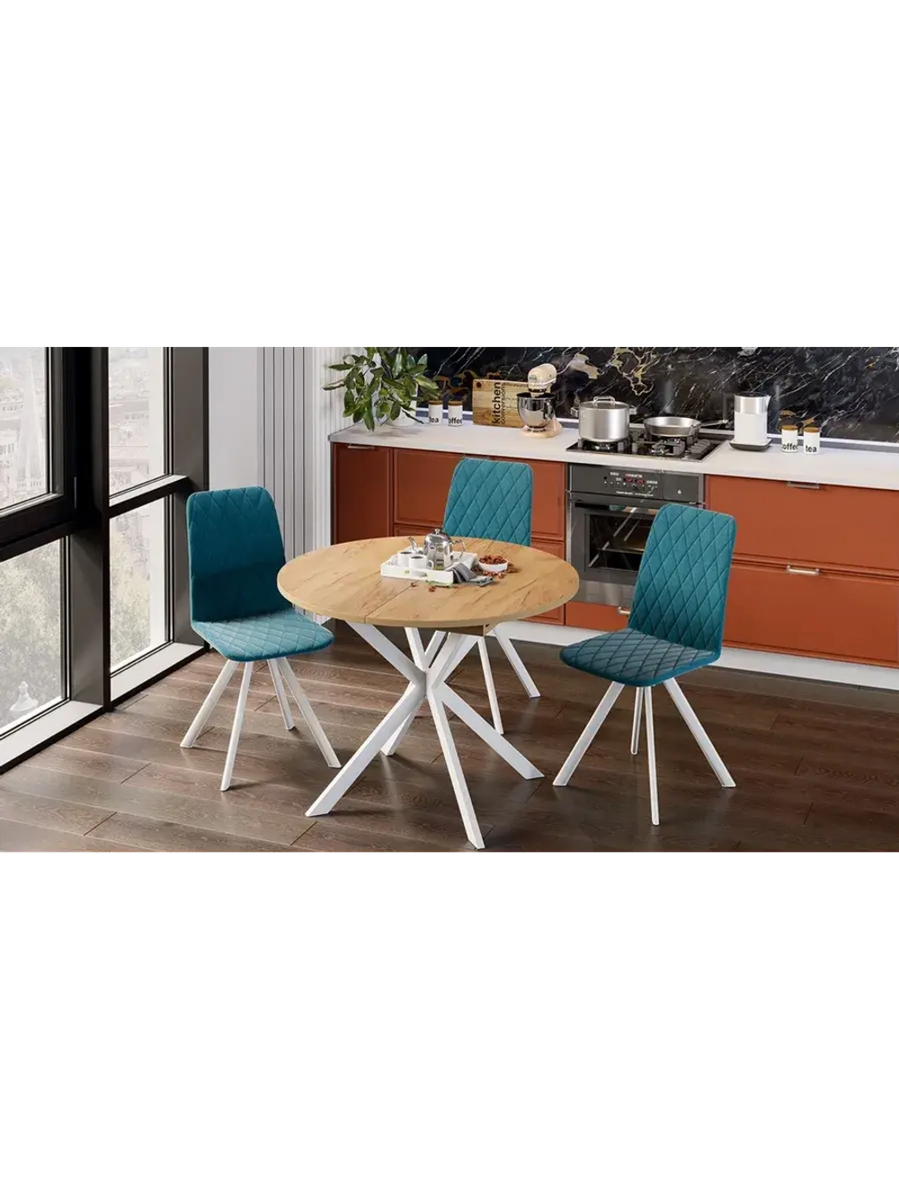 Стол кухонный обеденный круглый раздвижной 100,1х100х75 см