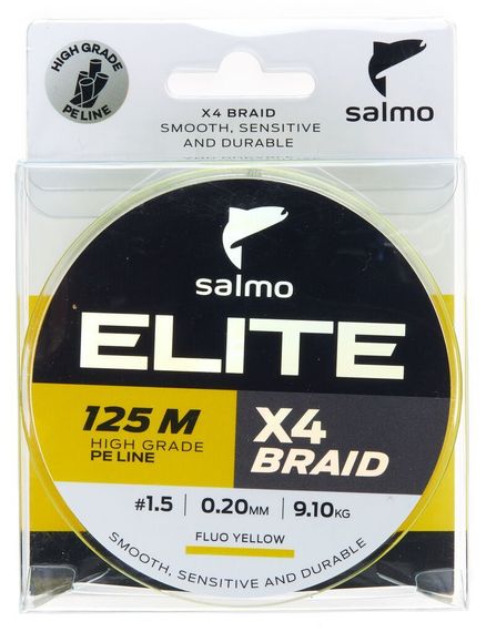 Леска плетёная Salmo Elite х4 BRAID Fluo Yellow 125 м, 0,20 мм