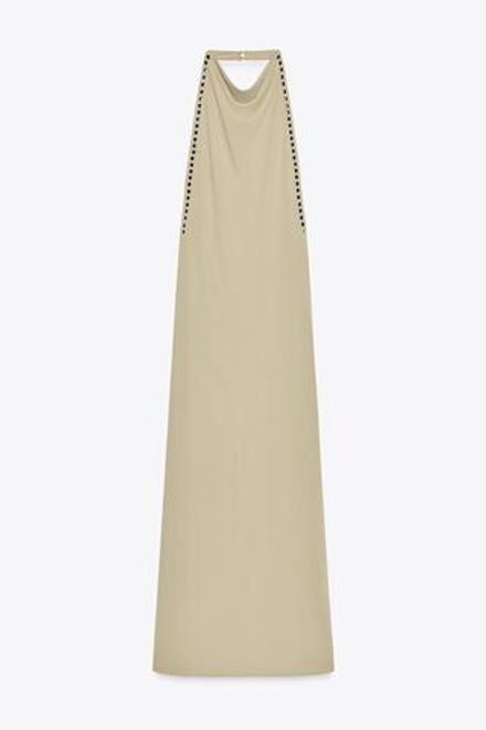 ZARA ПЛАТЬЕ ХАЛТЕР С ДЕКОРОМ, ЗЕЛЕНЫЙ/СЕРЫЙ