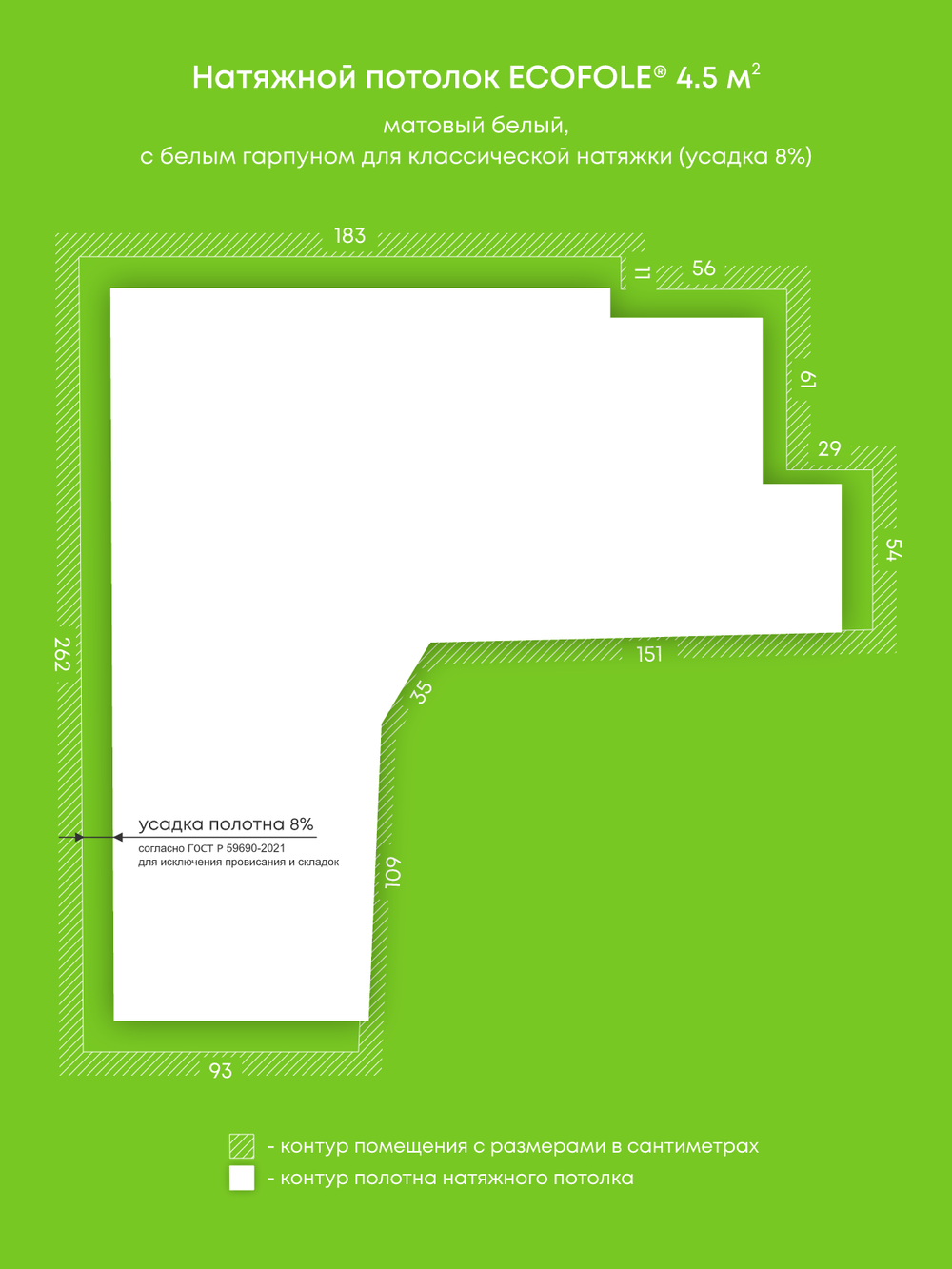 Матовый натяжной потолок 4.5 м2