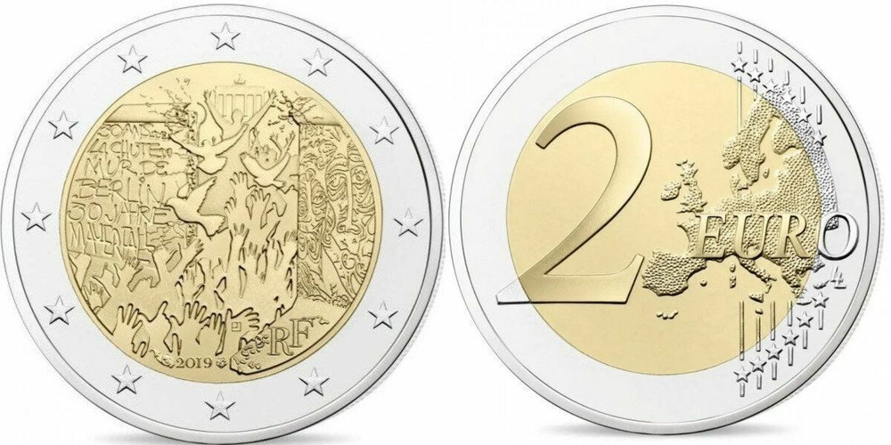 Франция 2 евро, 2019 30 лет падению Берлинской стены aUNC