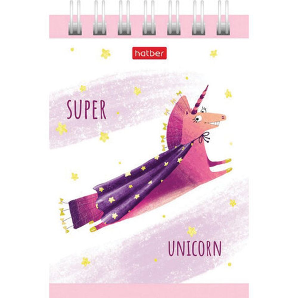 Блокнот МАЛЫЙ ФОРМАТ (75х105 мм) А7, 40 л., гребень, тонированный блок, без линовки, HATBER "Единорожки", 40Б7Вгр