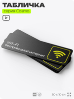 Табличка WI-FI Free, для офиса, кафе, ресторана, отеля, 30 х 10 см, черная, Айдентика Технолоджи