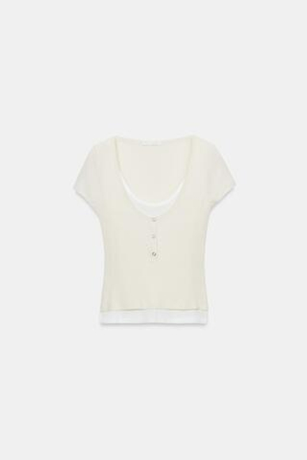 ZARA ФУТБОЛКА С ЭФФЕКТОМ МНОГОСЛОЙНОСТИ, ЭКРЮ