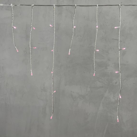 Светодиодная бахрома 3*0.5 м., 3 батарейки типа D 4.5V, 100 LED ламп светло розового цвета, прозрачный силикон, LTC (ECC100-10-8BP)