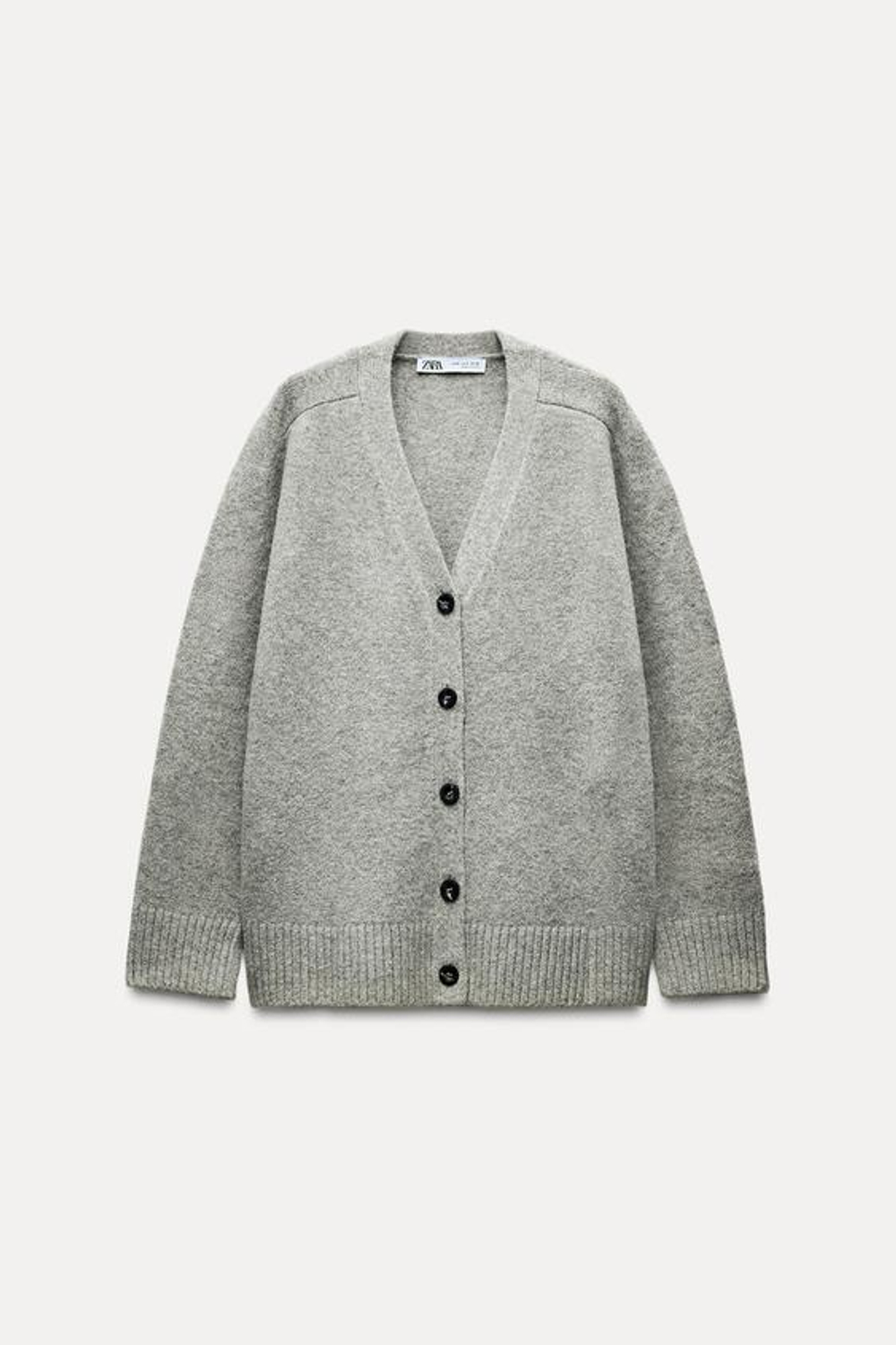 ZARA КАРДИГАН ИЗ МЯГКОЙ ТКАНИ, СЕРЫЙ С МЕЛАНЖЕВЫМ ЭФФЕКТОМ
