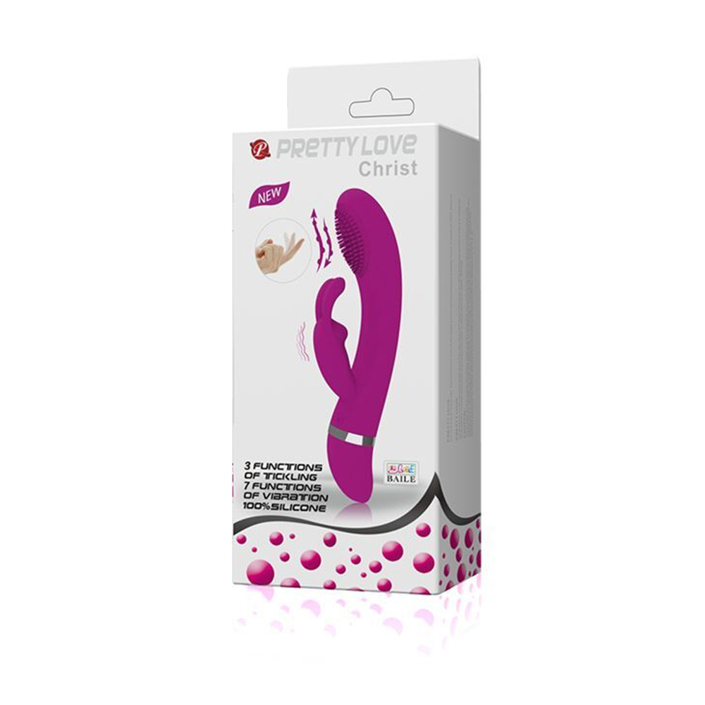 Лиловый вибратор Christ с волновым эффектом и стимулятором клитора - 18,9 см. (Цвет: лиловый)