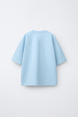 ZARA ОДНОТОННАЯ ФУТБОЛКА ИЗ ИНТЕРЛОКА, ГОЛУБОЙ