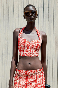 ZARA КРОП-ТОП С АЖУРНОЙ ВЫШИВКОЙ, КРАСНЫЙ