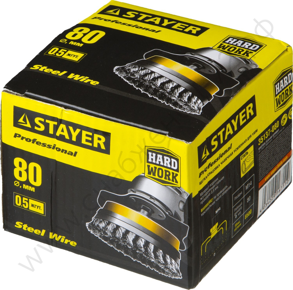 STAYER 80 мм, жгутированная стальная проволока, 0.5 мм, Щетка чашечная, PROFESSIONAL (35137-080)