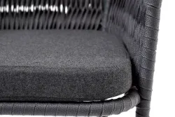 "Бордо" стул барный плетеный из роупа (колос), каркас из стали серый (RAL7022) муар, роуп серый 15мм, ткань темно-серая 027