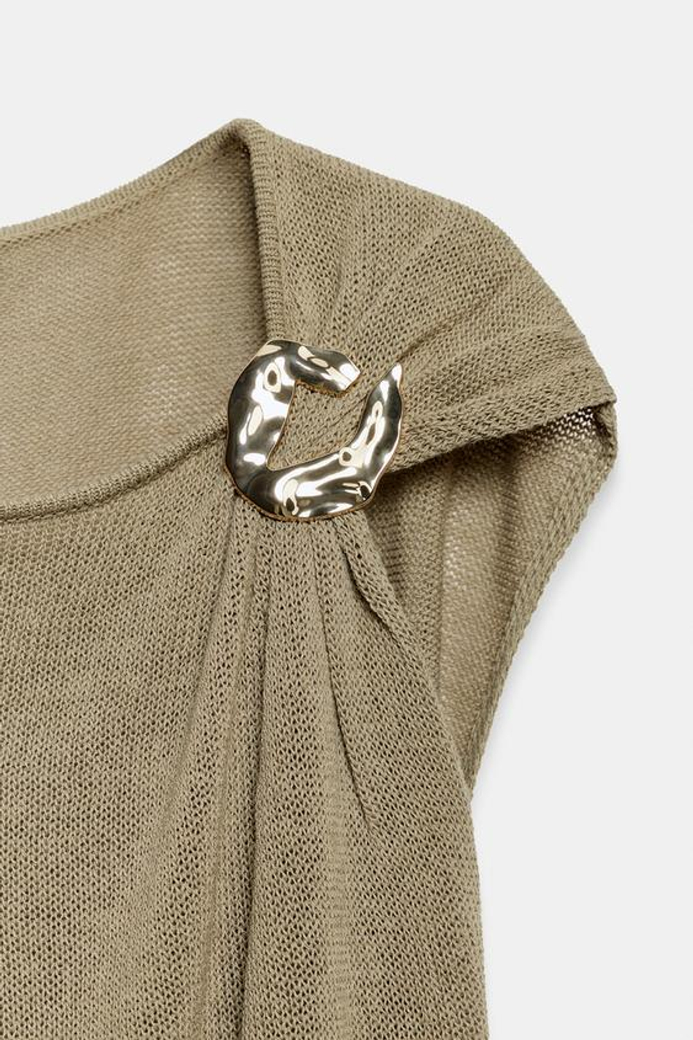 ZARA ТРИКОТАЖНЫЙ ТОП С ДЕКОРОМ, ТЕМНЫЙ БЕЖЕВО-КОРИЧНЕВЫЙ