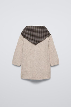 ZARA ПЛАТЬЕ С КОНТРАСТНЫМ ПЛАТКОМ В КЛЕТКУ, СВЕТЛО-БЕЖЕВЫЙ