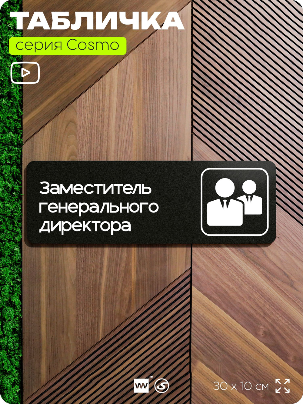 Табличка Генеральный директор, 30х10 см, для офиса, кафе, черная, серия COSMO, Айдентика Технолоджи