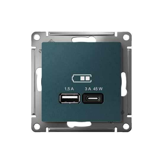 Розетка USB AtlasDesign тип A+C 45Вт QC PD высокоскор. ЗУ механизм изумруд SE ATN000829