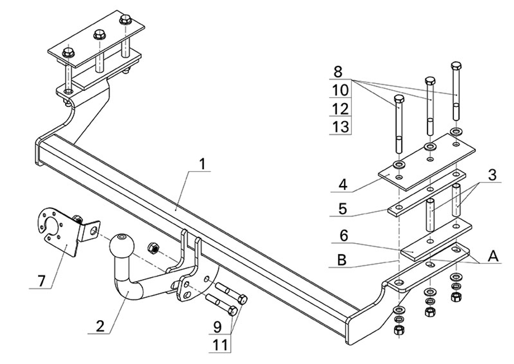 Фаркоп для Ravon, Daewoo Gentra 2013-2018, Chevrolet Lacetti седан 2004-2012 Тип шара: A. Нагрузки: 1100/75 кг, DW 07