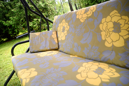 Качели садовые OLSA 3-х местные Люкс 2(каркас антрацит, м/э разноцветный рис.цветы)1 уп.