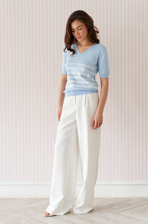 23253 Джемпер женский (голубой / молочный)