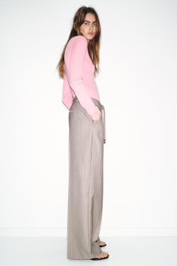 ZARA БРЮКИ В ЕЛОЧКУ С ПЛЕТЕНЫМ ПОЯСОМ, КАМЕННО-СЕРЫЙ