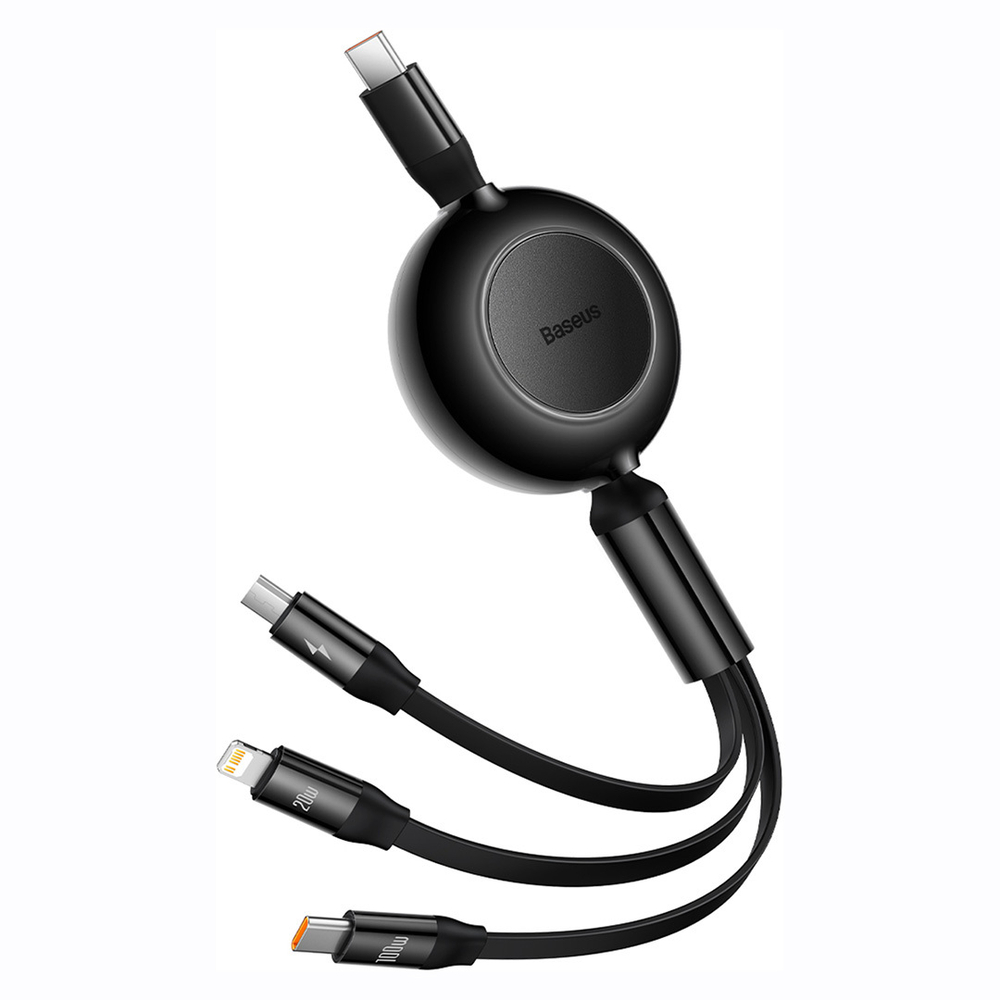 Кабель Baseus Bright Mirror II Series Retractable 3in1 Fast Charging Data Cable Type-C to M+L+C 100W 1.1m - Black