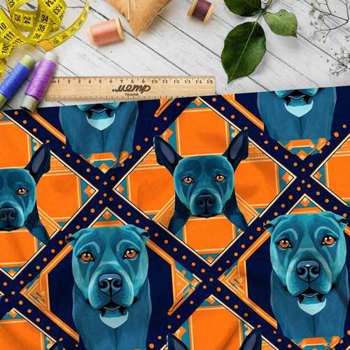 Ткань премиум бифлекс коллаж из серо-голубых псов