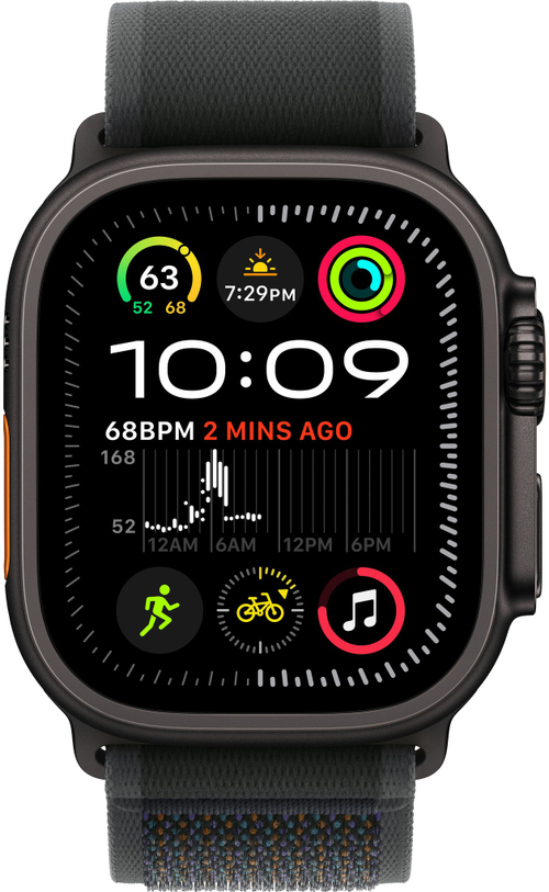 Часы Apple Watch Ultra 2, 49 мм, чёрный титан, ремешок Trail чёрного цвета