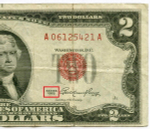Банкнота США 2 доллара 1953 A 06125421 A. VF