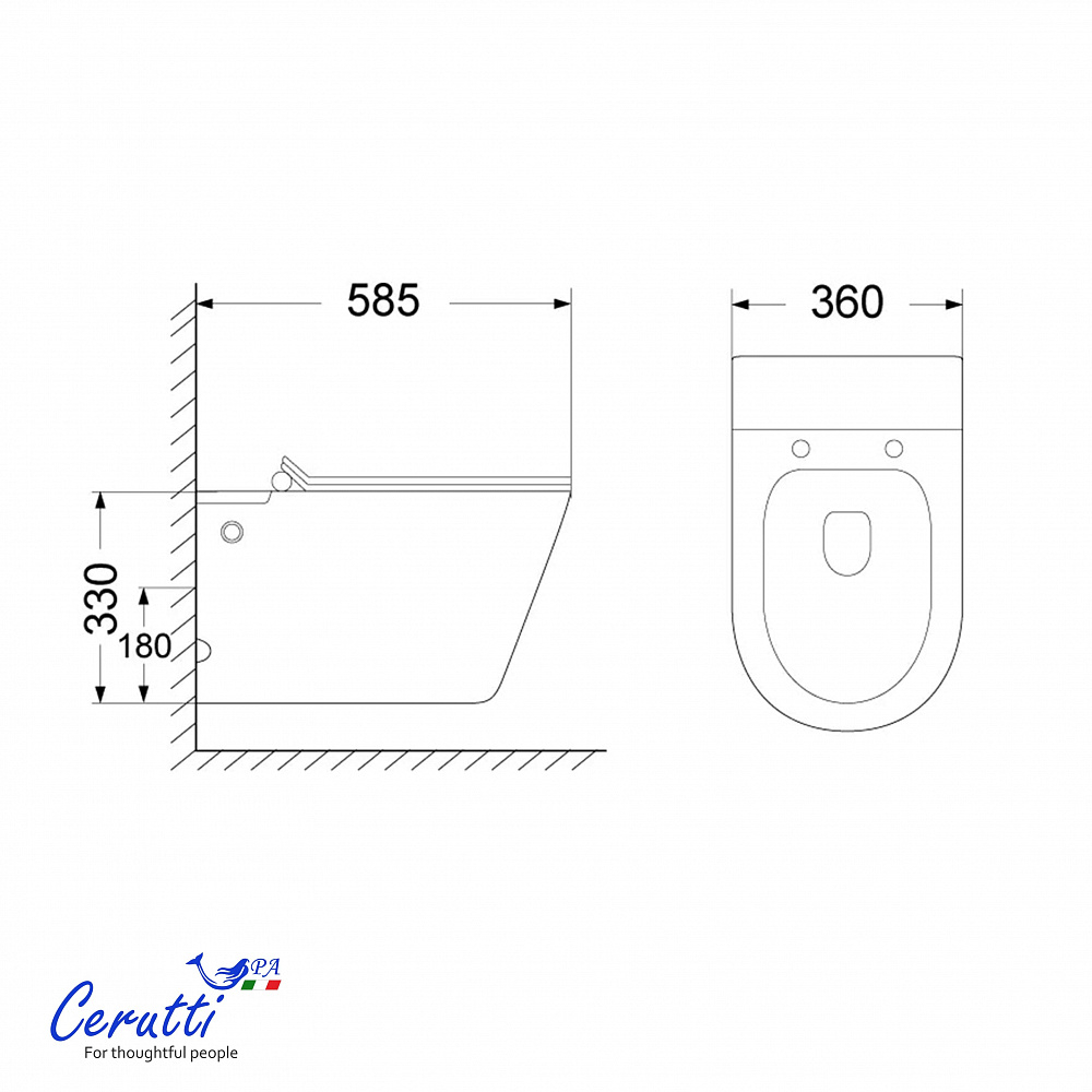 Унитаз подвесной Ceruttispa АРГЕНТЕРА (ARGENTERA) Aria Pulse CT10590 с функцией импульсного смыва (585х360х330), БЕЗ РАМЫ