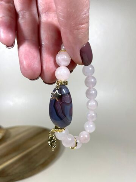 Браслет для Весов, агат и кварц, розовый