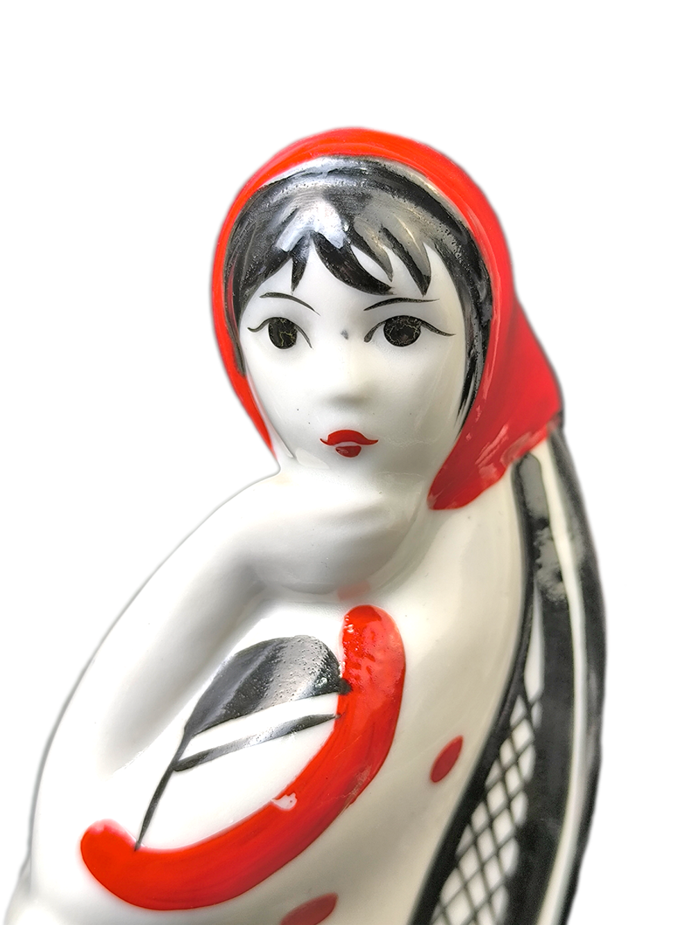 Фарфоровая статуэтка "Девушка с косой" в красном (Гжель)